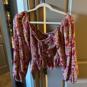 Patrons Of Peace Long Sleeve Puff Floral Peplum Top Size Small